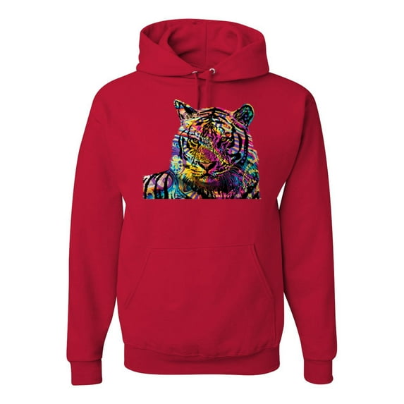 Wild Bobby, Colorful Rainbow Tiger Animal Lover Unisex Graphic Hoodie Sweatshirt, Red, X-Large