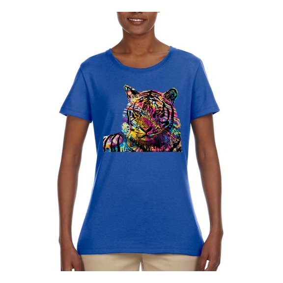 Wild Bobby, Colorful Rainbow Tiger Animal Lover Womens Graphic T-Shirt, Royal, X-Large
