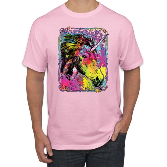 Wild Bobby, Colorful Rainbow Unicorn Animal Lover Men's Graphic T-Shirt, Light Pink, X-Large