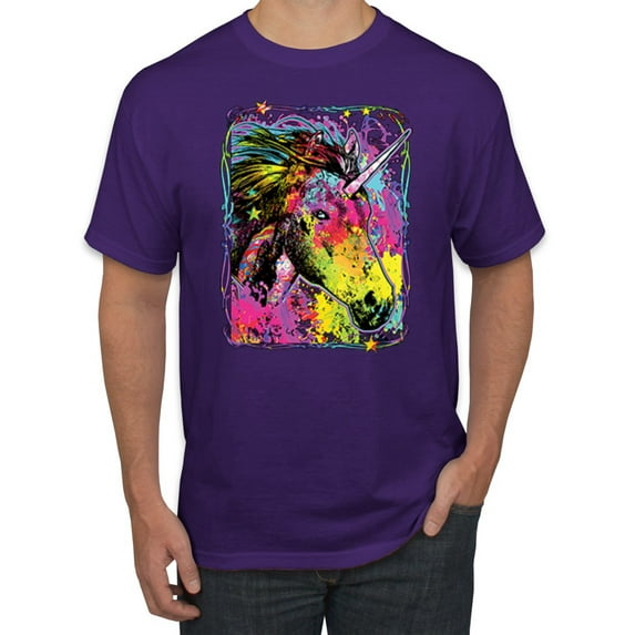 Wild Bobby, Colorful Rainbow Unicorn Animal Lover Men's Graphic T-Shirt, Purple, X-Large