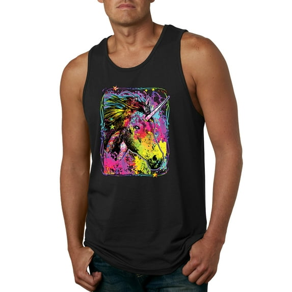 Wild Bobby, Colorful Rainbow Unicorn Animal Lover Mens Graphic Tank Top, Black, Small