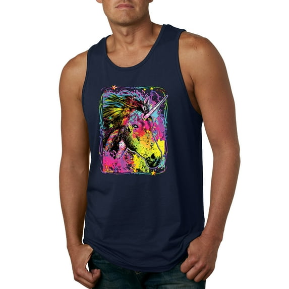 Wild Bobby, Colorful Rainbow Unicorn Animal Lover Mens Graphic Tank Top, Navy, 2XL