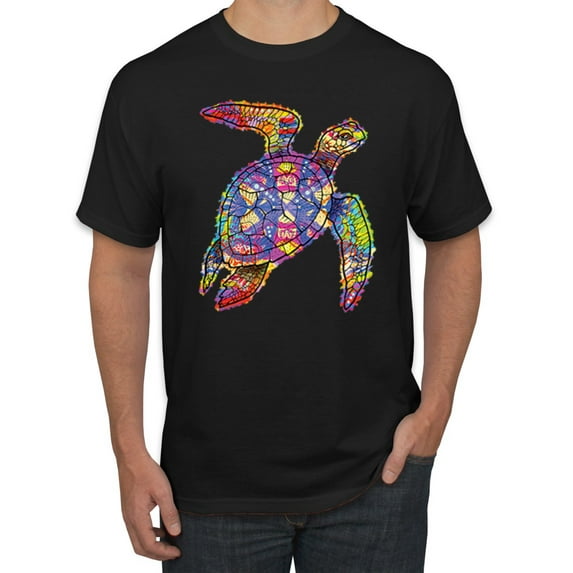 Wild Bobby, Colorful Sea Turtle Swimming Animal Lover Men's Graphic T-Shirt, Black, Large