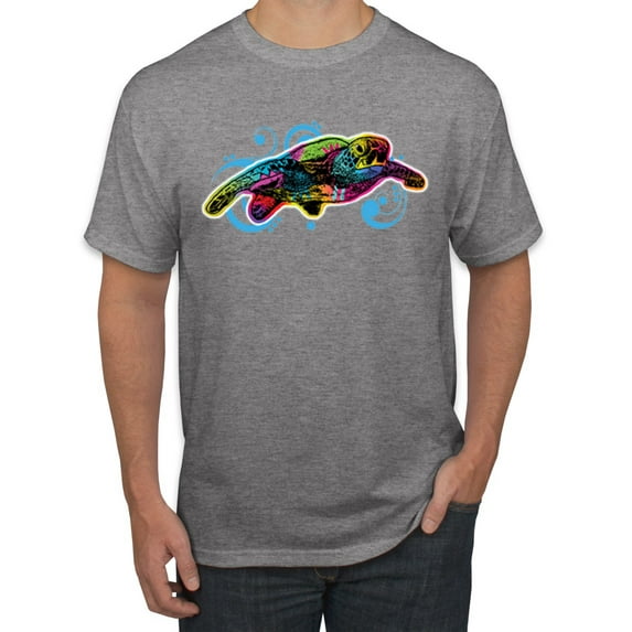 Wild Bobby, Colorful Sea Turtle Swimming Animal Lover Men's Graphic T-Shirt, Heather Grey, Small
