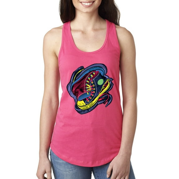 Wild Bobby, Colorful Sneakers Chucks Streetwear Ladies Racerback Tank Top, Hot Pink, Large