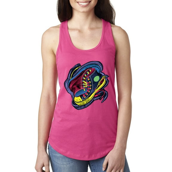Wild Bobby, Colorful Sneakers Chucks Streetwear Ladies Racerback Tank Top, Raspberry, X-Large