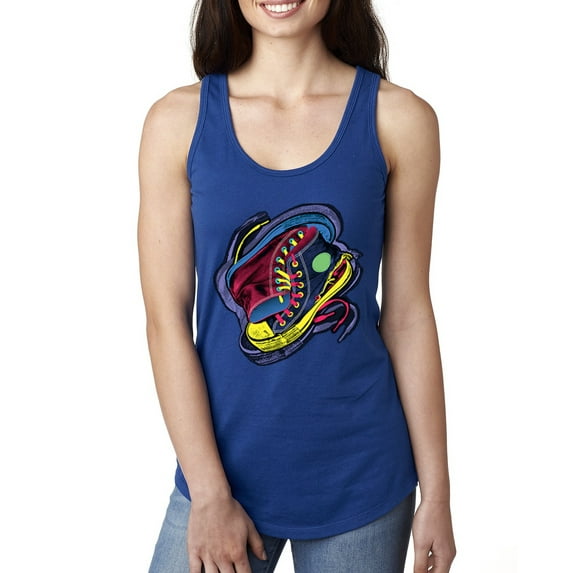 Wild Bobby, Colorful Sneakers Chucks Streetwear Ladies Racerback Tank Top, Royal, Medium