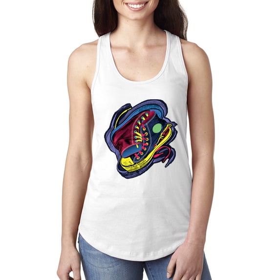 Wild Bobby, Colorful Sneakers Chucks Streetwear Ladies Racerback Tank Top, White, Small