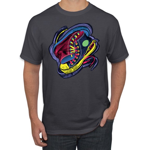 Wild Bobby, Colorful Sneakers Chucks Streetwear Men's Graphic T-Shirt, Charcoal, Medium