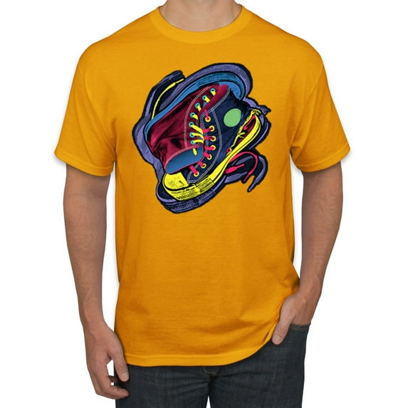 Wild Bobby, Colorful Sneakers Chucks Streetwear Men's Graphic T-Shirt, Gold, 3XL