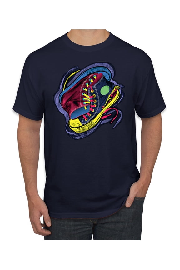 , Colorful Sneakers Chucks Streetwear Men's Graphic T-Shirt, Navy, Medium