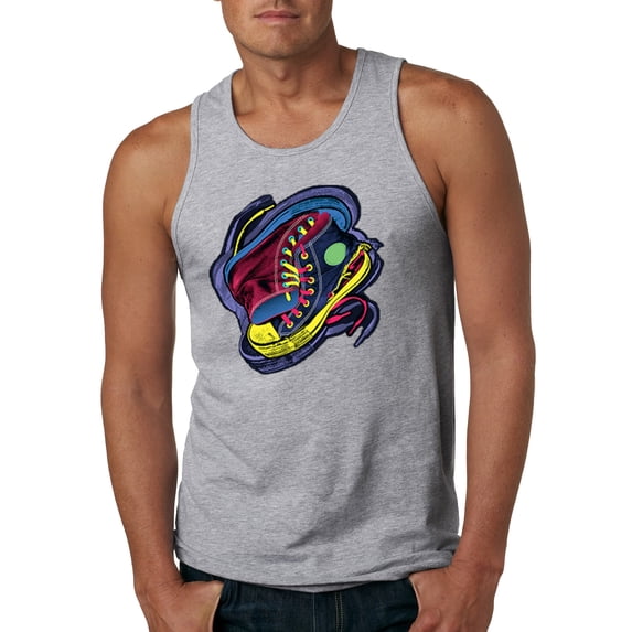 Wild Bobby, Colorful Sneakers Chucks Streetwear Mens Graphic Tank Top, Heather Grey, Small