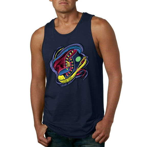 Wild Bobby, Colorful Sneakers Chucks Streetwear Mens Graphic Tank Top, Navy, Large