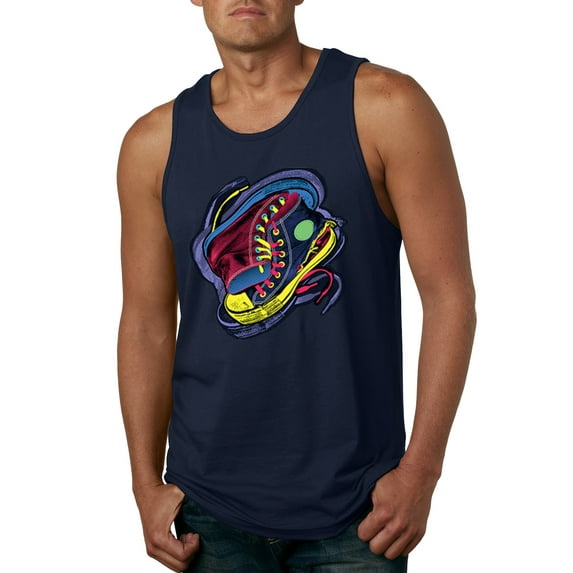 Wild Bobby, Colorful Sneakers Chucks Streetwear Mens Graphic Tank Top, Navy, Large