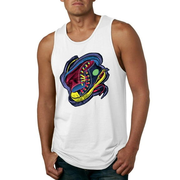 Wild Bobby, Colorful Sneakers Chucks Streetwear Mens Graphic Tank Top, White, Medium