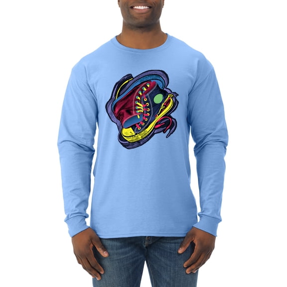 Wild Bobby, Colorful Sneakers Chucks Streetwear Mens Long Sleeve Shirt, Light Blue, Small