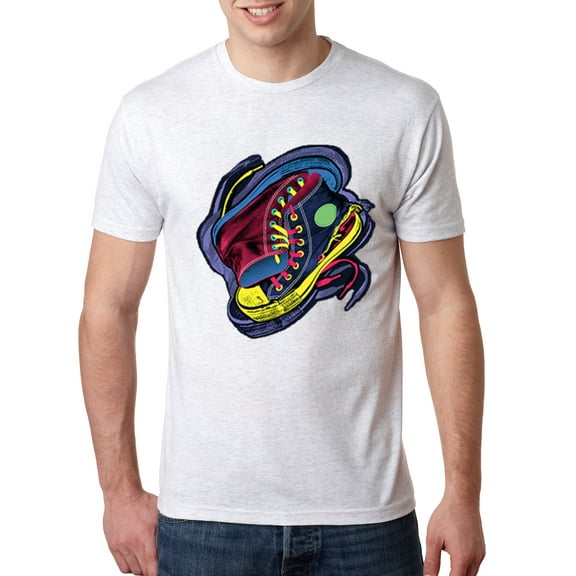 Wild Bobby, Colorful Sneakers Chucks Streetwear Mens Premium Tri Blend T-Shirt, Heather White, Medium
