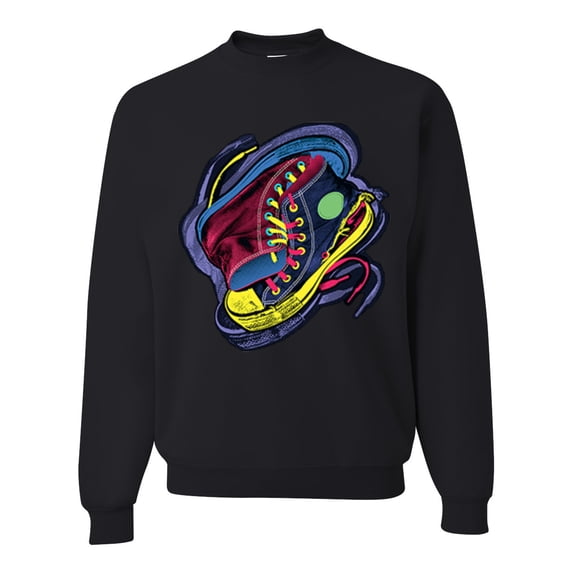 Wild Bobby, Colorful Sneakers Chucks Streetwear Unisex Crewneck Graphic Sweatshirt, Black, Small