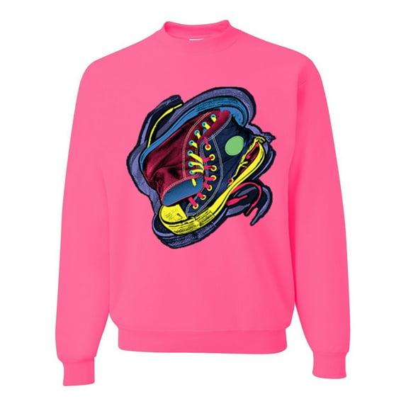 Wild Bobby, Colorful Sneakers Chucks Streetwear Unisex Crewneck Graphic Sweatshirt, Neon Pink, Large