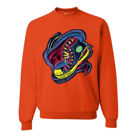 Wild Bobby, Colorful Sneakers Chucks Streetwear Unisex Crewneck Graphic Sweatshirt, Orange, X-Large