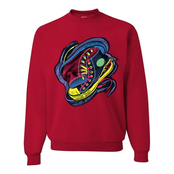 Wild Bobby, Colorful Sneakers Chucks Streetwear Unisex Crewneck Graphic Sweatshirt, Red, 2XL