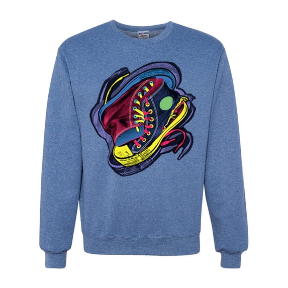 Wild Bobby, Colorful Sneakers Chucks Streetwear Unisex Crewneck Graphic Sweatshirt, Vintage Heather Blue, 3XL