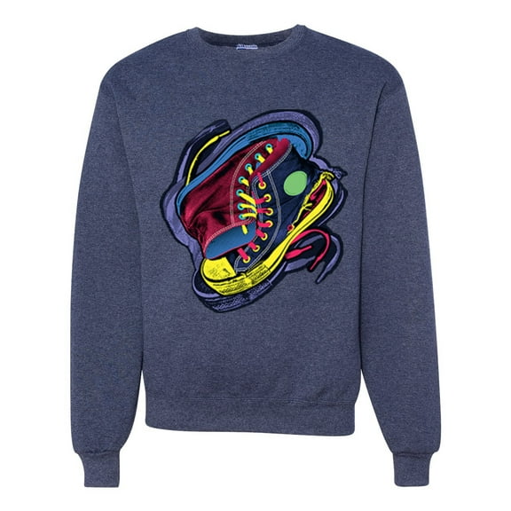Wild Bobby, Colorful Sneakers Chucks Streetwear Unisex Crewneck Graphic Sweatshirt, Vintage Heather Navy, Medium