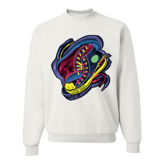 Wild Bobby, Colorful Sneakers Chucks Streetwear Unisex Crewneck Graphic Sweatshirt, White, 2XL