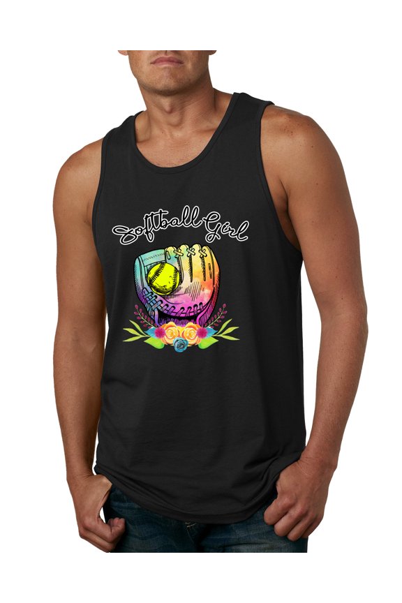 , Colorful Softball Girl, Sports, Men Graphic Tank Top, Black, Small