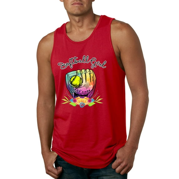 Wild Bobby, Colorful Softball Girl, Sports, Men Graphic Tank Top, Red, Small