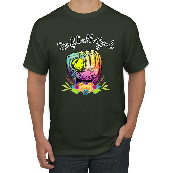 Wild Bobby, Colorful Softball Girl, Sports, Men Graphic Tee, Forest Green, Small