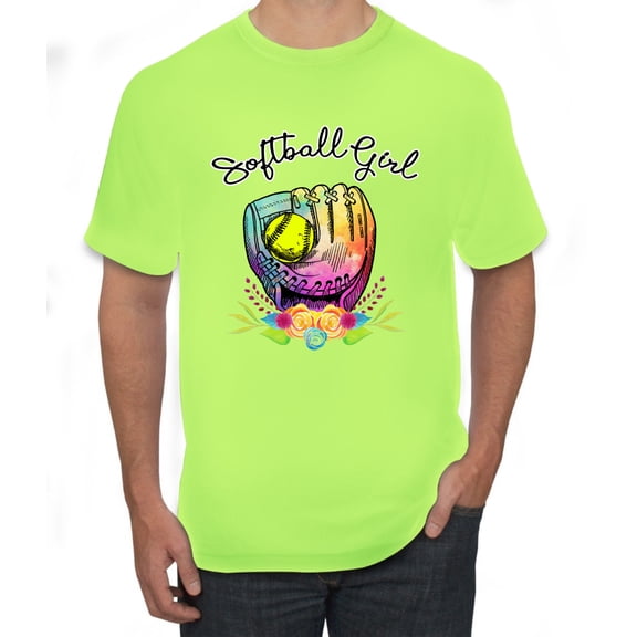 Wild Bobby, Colorful Softball Girl, Sports, Men Graphic Tee, Safety Green, 3X-Large