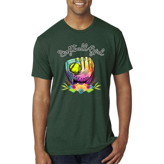 Wild Bobby, Colorful Softball Girl, Sports, Men Premium Tri Blend Tee, Forest Green, XX-Large