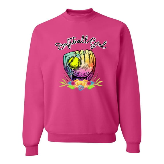 Wild Bobby, Colorful Softball Girl, Sports, Unisex Crewneck Graphic Sweatshirt, Fuschia, Small