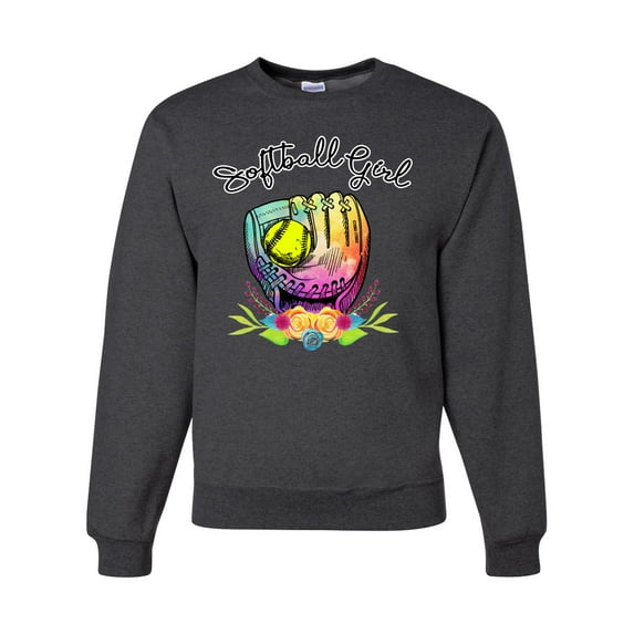 Wild Bobby, Colorful Softball Girl, Sports, Unisex Crewneck Graphic Sweatshirt, Heather Black, 3X-Large