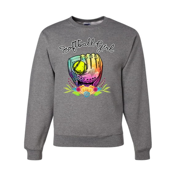 Wild Bobby, Colorful Softball Girl, Sports, Unisex Crewneck Graphic Sweatshirt, Heather Grey, X-Large