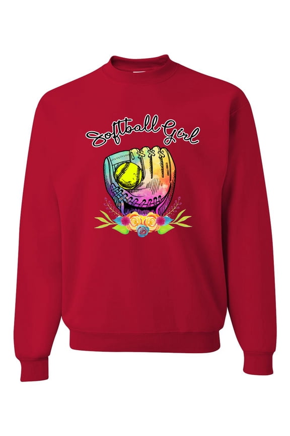 , Colorful Softball Girl, Sports, Unisex Crewneck Graphic Sweatshirt, Red, Large