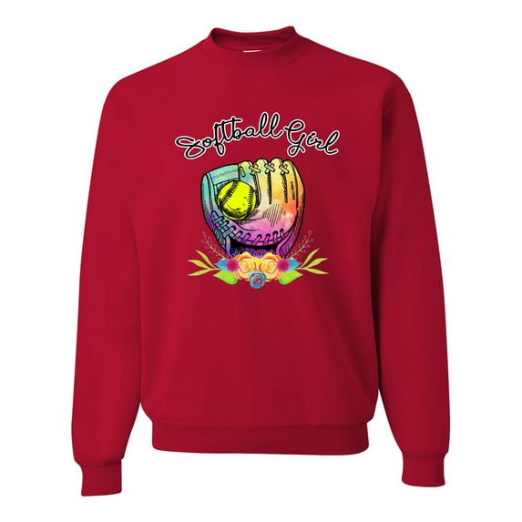Wild Bobby, Colorful Softball Girl, Sports, Unisex Crewneck Graphic Sweatshirt, Red, Medium