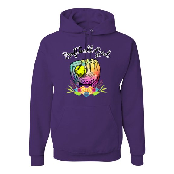Wild Bobby, Colorful Softball Girl, Sports, Unisex Graphic Hoodie Sweatshirt, Purple, Small