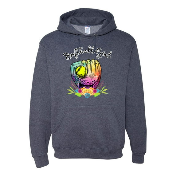Wild Bobby, Colorful Softball Girl, Sports, Unisex Graphic Hoodie Sweatshirt, Vintage Heather Navy, Large