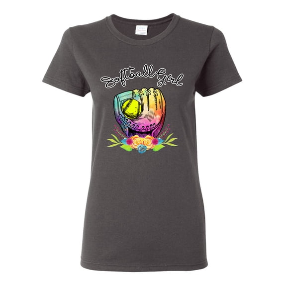 Wild Bobby, Colorful Softball Girl, Sports, Women Graphic Tee, Charcoal, X-Large