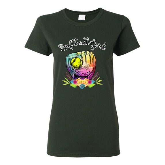 Wild Bobby, Colorful Softball Girl, Sports, Women Graphic Tee, Forest Green, 3X-Large