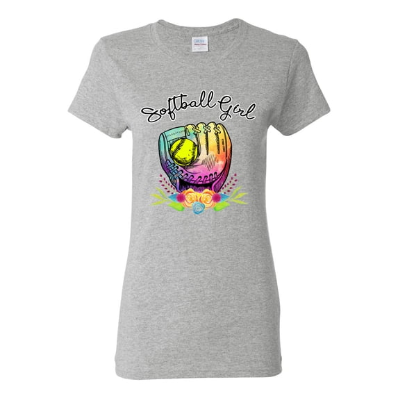 Wild Bobby, Colorful Softball Girl, Sports, Women Graphic Tee, Heather Grey, Small