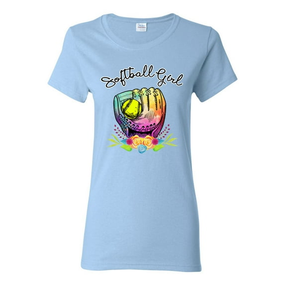 Wild Bobby, Colorful Softball Girl, Sports, Women Graphic Tee, Light Blue, Small