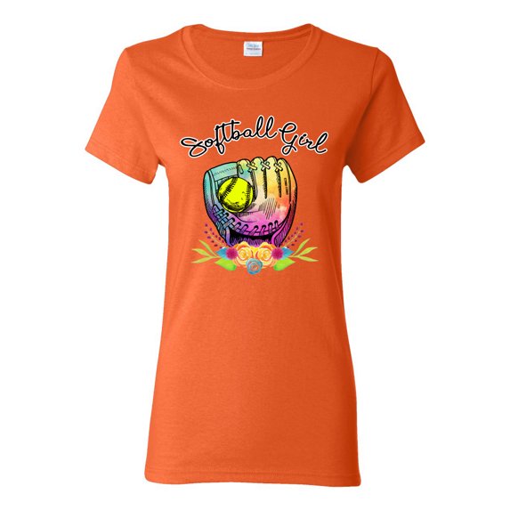 Wild Bobby, Colorful Softball Girl, Sports, Women Graphic Tee, Orange, 3X-Large