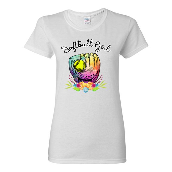 Wild Bobby, Colorful Softball Girl, Sports, Women Graphic Tee, White, Medium