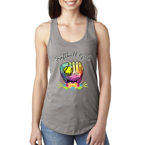 Wild Bobby, Colorful Softball Girl, Sports, Women Racerback Tank Top, Heather Grey, Medium