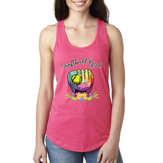 Wild Bobby, Colorful Softball Girl, Sports, Women Racerback Tank Top, Hot Pink, Medium