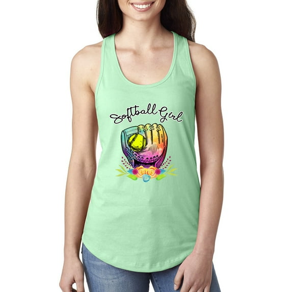 Wild Bobby, Colorful Softball Girl, Sports, Women Racerback Tank Top, Mint, X-Large