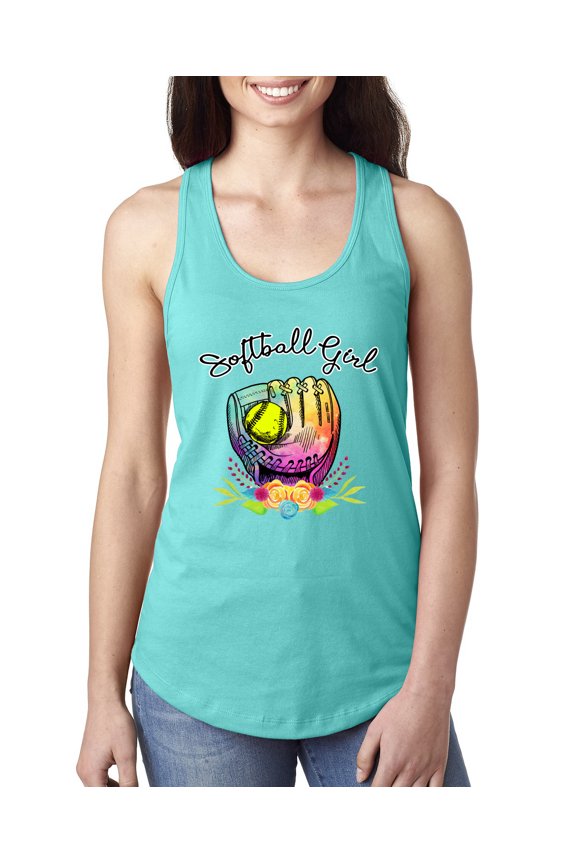, Colorful Softball Girl, Sports, Women Racerback Tank Top, Tahiti Blue, X-Large